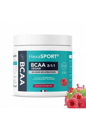 BCAA 2:1:1 VEGAN 300g poudre saveurFramboise -  Sport Hexa3